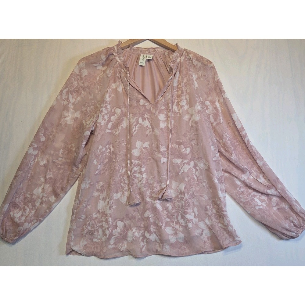 Joie Women's Small Blush Pink Floral Peasant Blouse Sheer Balloon Sleeve Tie Nec